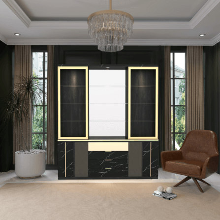 ตู้โชว์กระจก WISDOM DESIGN FURNITURE รุ่น GW-201 200 ซม. สีแอชเกรย์/ดาร์คมาร์เบิ้ล_2